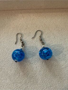 Blue Glass Bead Drop Earrings